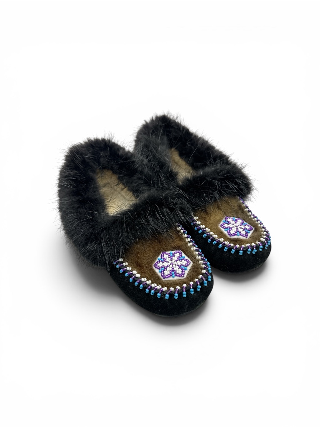 Handmade Alaska Native Beaded Fur Slippers Size 7 Inuit Beaded Fur Slippers 7